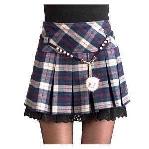 Winter Wool Blend Pleated A-Line Plaid Skirt